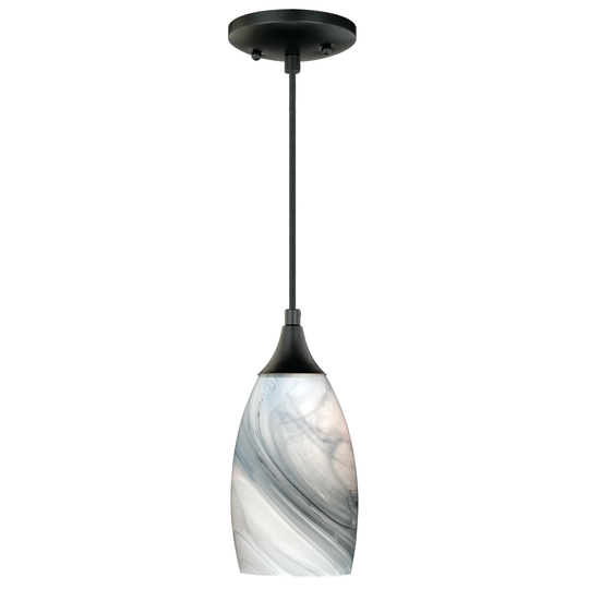 Milano Bronze Mini Pendant Ceiling Light Gray White Glass - 4.75-in W x 9.75-in H x 4.75-in D