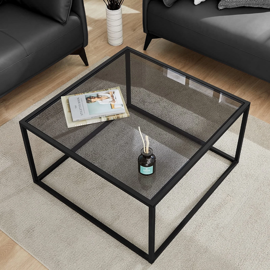Glass Coffee Table, Small Modern Coffee Table Square Simple Center Tables for Living Room 26.7 x 26.7 x 15.7 Inch