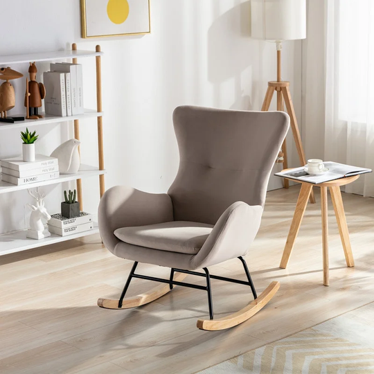 Rocking Chair, Velvet Fabric Rocker Chair w/ High Backrest & Armrests