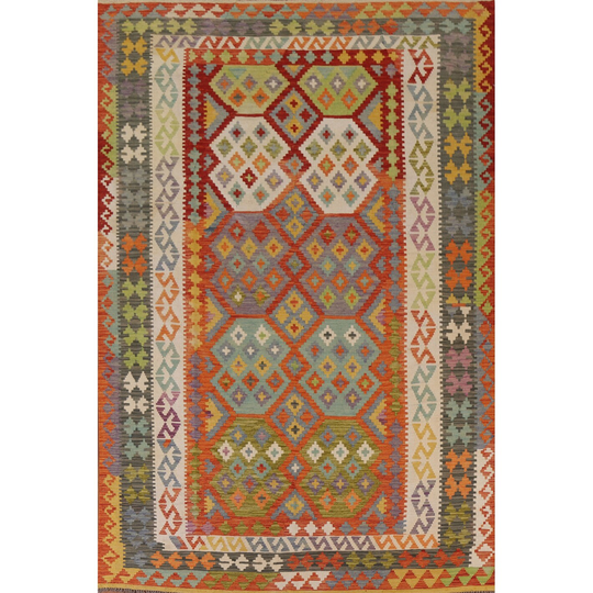 Southwestern Colorful Kilim Area Rug Flat-weave Wool Carpet - 7'3"x 10'2"