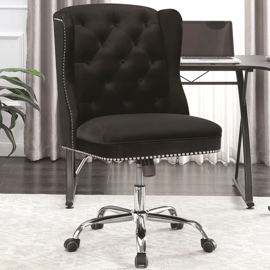 Button Tufted Design Black Velvet Swivel Adjustable Office Chair with Nailhead Trim