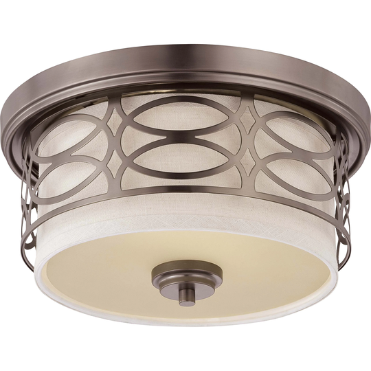 Harlow Bronze w/ Khaki Fabric Shade 2-Light Flush Dome Fixture