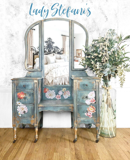 Flash Sale Vintage Vanity Set With Chair, Victorian Vanity, Dressing Table, Wood Black Indigo