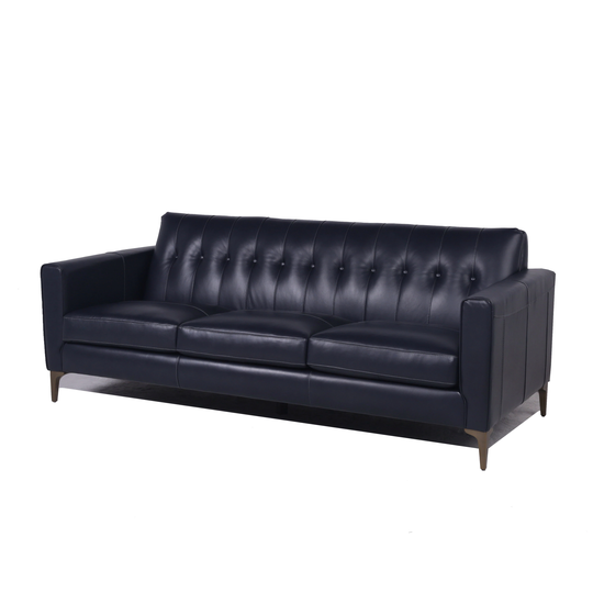 Carson Carrington Vansjo Navy Leather Tufted Sofa - 86"W x 36"D x 33"H