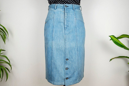 Vintage Blue Denim High Waist Midi Pencil Skirt
