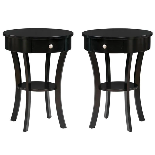 Furniture End Table in Black Wood Finish - Set of 2 - 54 x 84