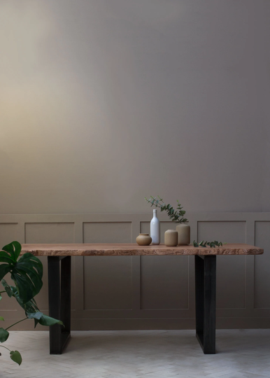 Konk ‖ Waney-Börd Table [Metal Legs] Bespoke Sizes Available Live Edge Oak & Steel Kitchen Dining Table, Solid Wood Meeting Desk
