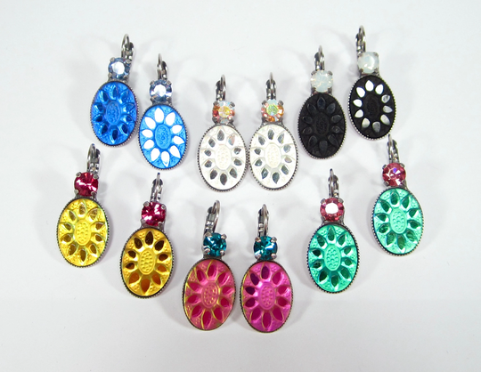 Unique Colorful Summer Flower Earrings Vintage Rhinestones Glass Handmade From The 1960S
