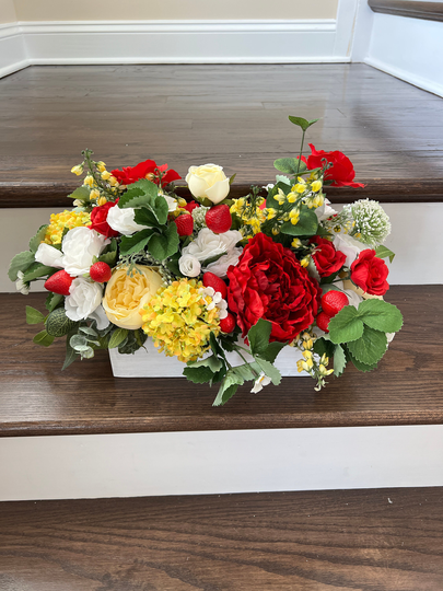 Summer Table Decor, Floral Centerpieces For Table, Mantle Bathroom Strawberry Farmhouse Centerpiece