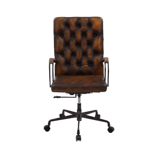 Upholstered Office Chair with Button Tufted in Brown