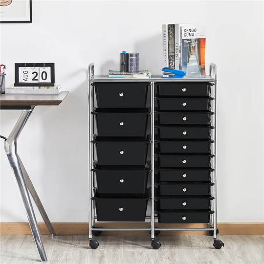 Yaheetech 15-Drawer Metal Frame Rolling Storage Cart Bin Organizer