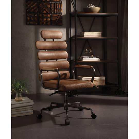 ACME Calan Executive Office Chair, Retro Brown Top Grain Leather