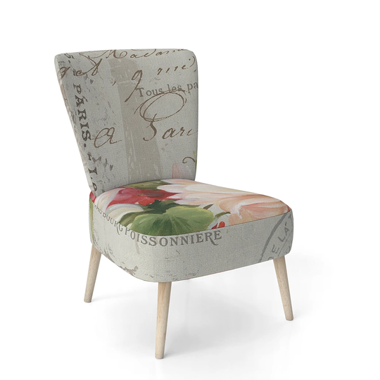 Designart 'Red Painted Flowers On VIntage Postcard II' Upholstered Farmhouse Accent Chair