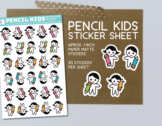 Pencil Kids Planner Stickers, Icons, School Stationary, Pencils, Students, Cute, Paper Matte Stickers For Calendars, Notebooks