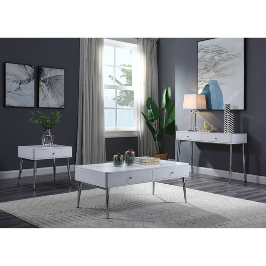 ACME Weizor End Table in White High Gloss & Chrome