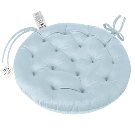 Infinity Collection Blue Gray 16 Inch Round Reversible Tufted Plush Chair Pad/Cushion with Tie Backs For Kitchen Bar Stool Dining Room