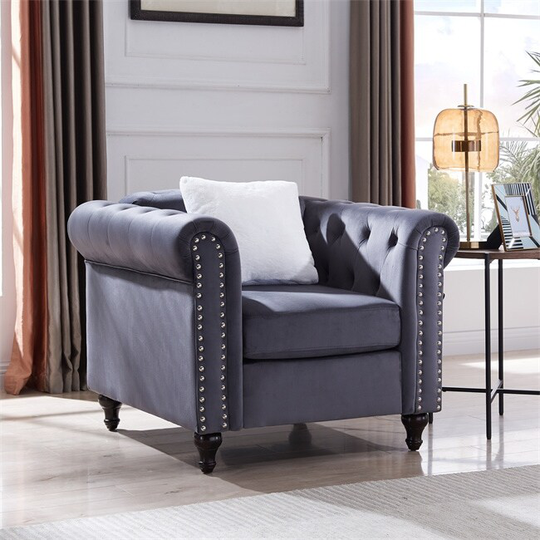 Arm Chair Sofa Chair, with Button and Copper Nail on arms and back