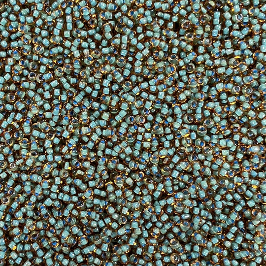 11/0 Matsuno Fancy Color-Lined 30G, Topaz & Green, Seed Beads Japanese, 6" Tube, 30 Grams, 399F, Round Rocaille