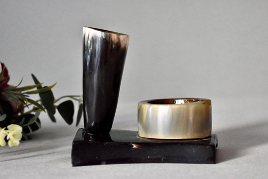 Vintage Horn Inkwell With Pencil Holder Desk Decor Collection Retro Gift Hand Made