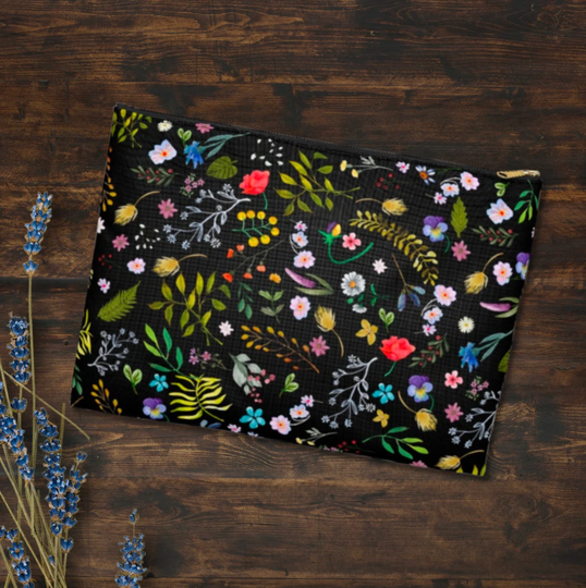 Wildflower Zipper Pouch | Cottagecore Pencil Case Cosmetic Bag Floral Travel Witchy Gothic