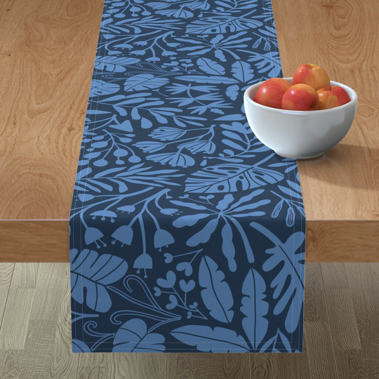 Tropical Table Runner - Botanical Jungle Blue By Kostolom3000 Rainforest Island Cotton Sateen Spoonflower