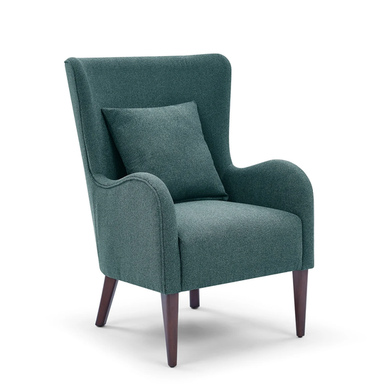Modern Accent Chair Polyester Fabric Padded Seat Solid Wood Legs Arm Chairs with Curved Arms Design and Lumbar Support Pillow
