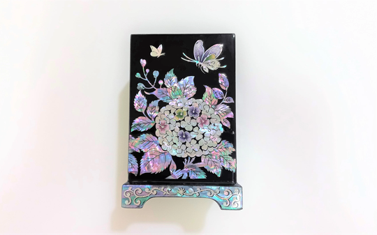 Mother Of Pearl Pencil Holder, Inlay Pencil Vase, Desktop Organizer, Brush Cup, Each Side Has A Different Pattern, Hydrangea & Butterfly