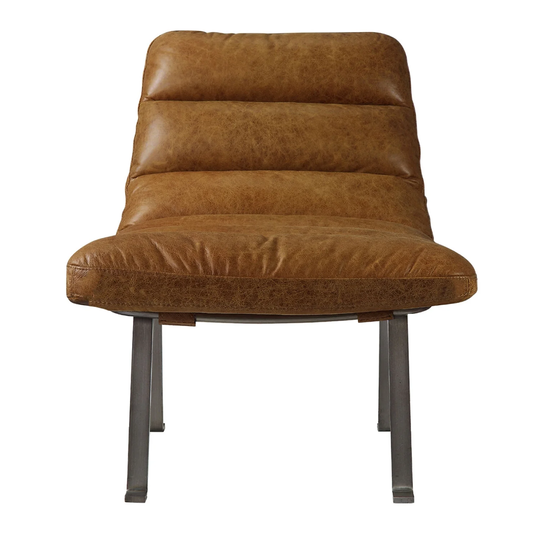 Top Grain Leather Accent Chair with Metal Legs in Toffee and Chrome