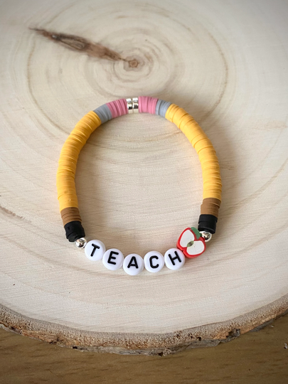 Teacher Bracelet, Pencil Stackable Heishi Gift, Gifts For Teachers