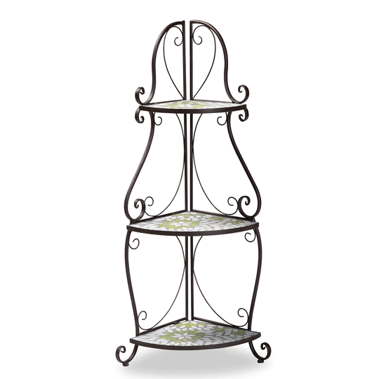 Airell Contemporary 3-Tier Metal and Colored Glass Plant Stand