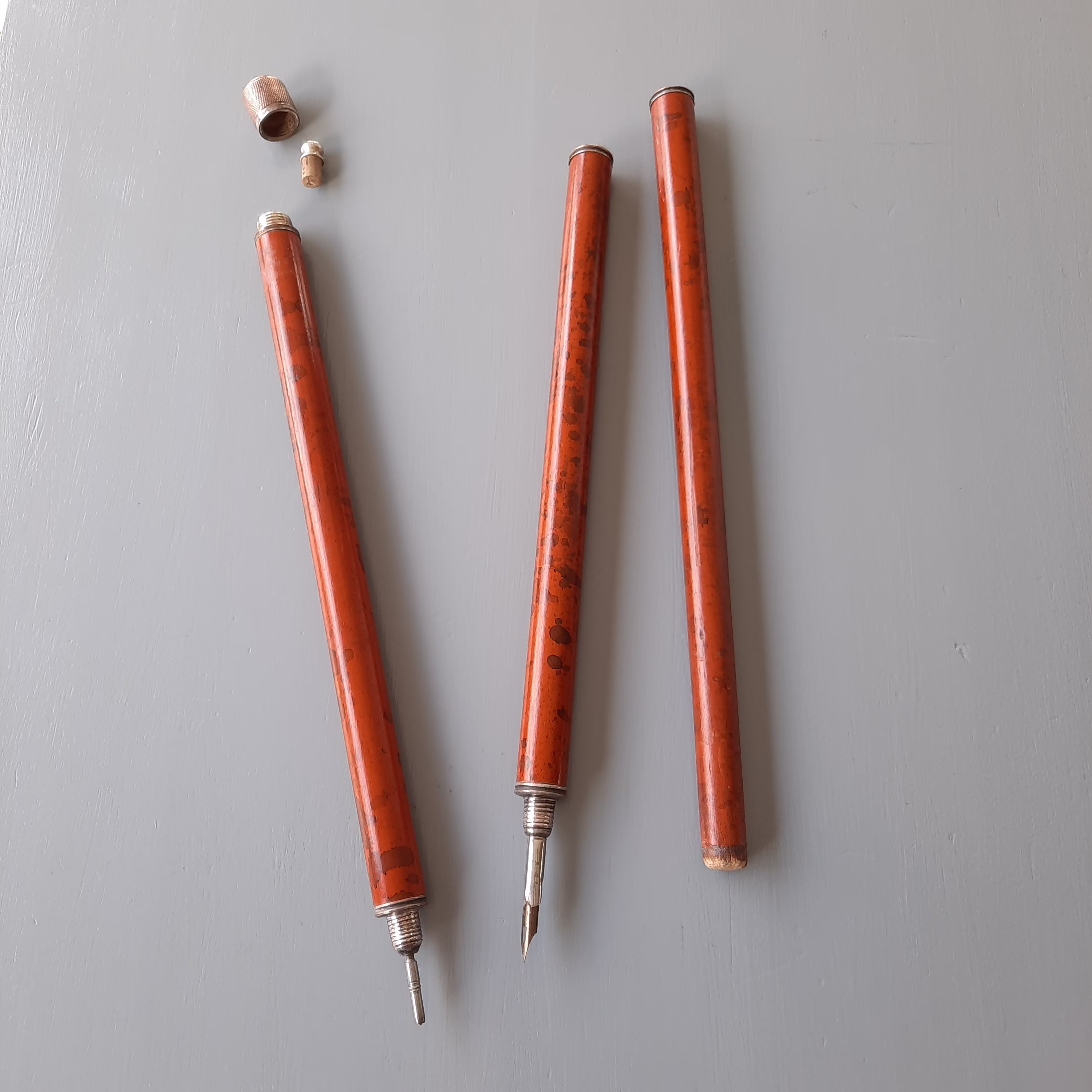 Vintage Walking Stick Hidden Pen With Ink Well Pencil Malacca Cane No Makers Marks Or Hallmarks Fabulous Curio in Excellent Condition