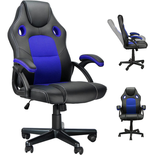 Video Game Chairs with PU Leather and Adjustable Height, Racing Office Desk Chair with Wheels for Teens and Kids, Blue