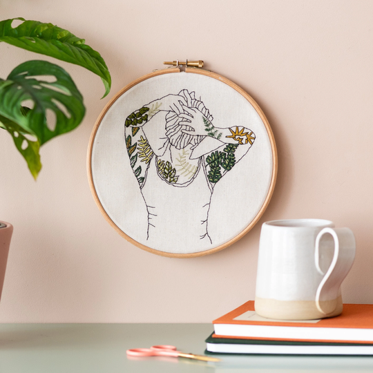 Modern Embroidery Kit Botanical Tattoos With Pattern Eco-Friendly - Sustainable, Needle Craft Kit, Hand Kit. Green Leaves