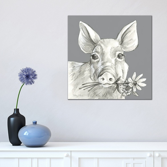 iCanvas "Watercolor Pencil Farm Color I-Pig" by Kelsey Wilson Canvas Print