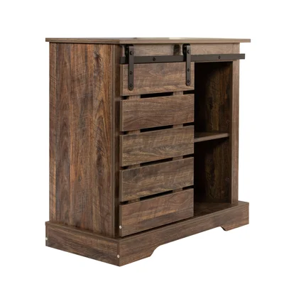 De Cabinet Buffet Sideboard With Sliding Barn Door And Interior Shelves,Espresso