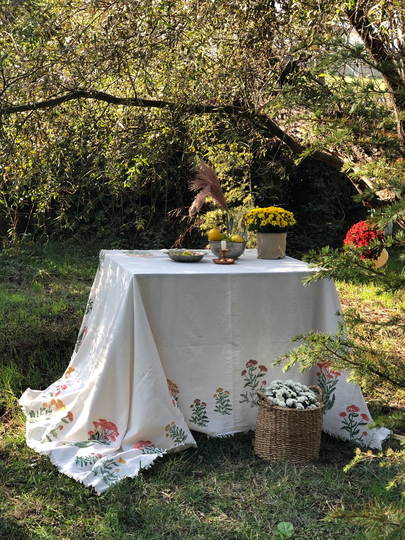 Floral Cotton Dinner Table Cloth, Ecofriendly Hand Painted Custom Size, Mothers Day Gift, Housewarming Gift