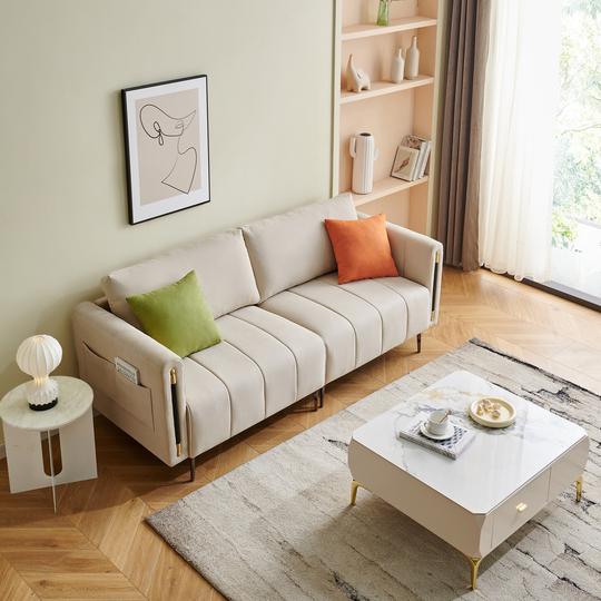 76.3 Inch Deep Seat Sofa Fabric Padded Seat Loveseat Furniture Memory Foam Fill Sofa