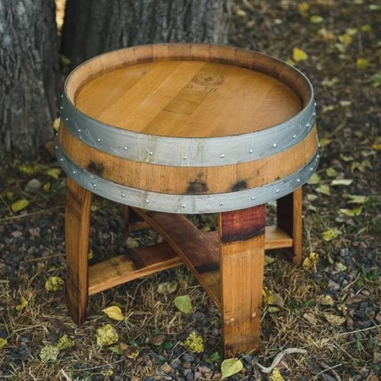 Outdoor Finish Wine Barrel Side Table With Cross Braces