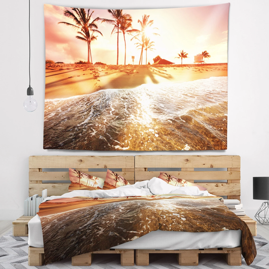 Designart 'Colorful Tropical Beach with Palms' Modern Beach Wall Tapestry