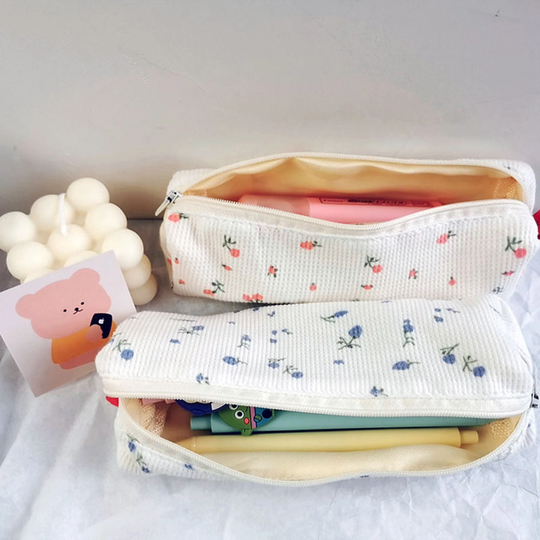 Cotton Floral Pencil Case, Cute Bag, Cartoon Pen Holder Storage, Zip Pouch, School Supplies, Gifts