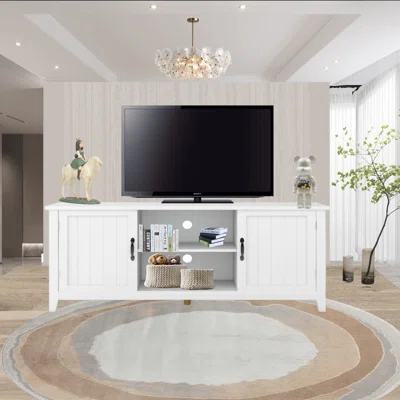 Wooden White Simple Tv Cabinet With 2 Adjustable Panels Open Cupboard Living Room Sideboard