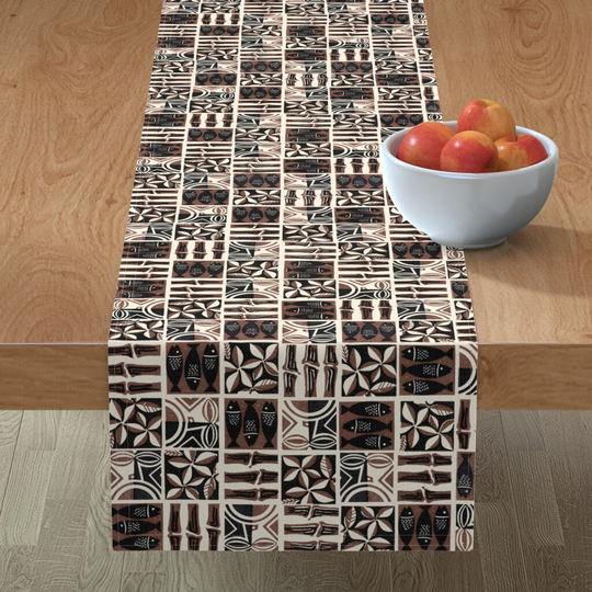 Retro Tiki Table Runner - Modern Tapa By Muhlenkott Island Beach Tropical Hawaii Cotton Sateen Spoonflower