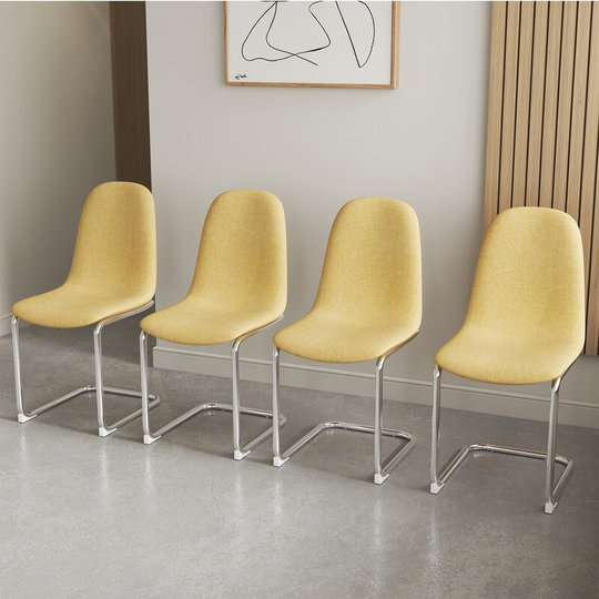 Dining Chairs Set of 4, Spoon shape Upholstered Side Chairs Accent Chairs with Soft Linen Fabric Cover Cushion Seat
