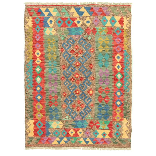 ECARPETGALLERY Flat-weave Bold and Colorful Multi Color Wool Kilim - 4'2 x 5'7