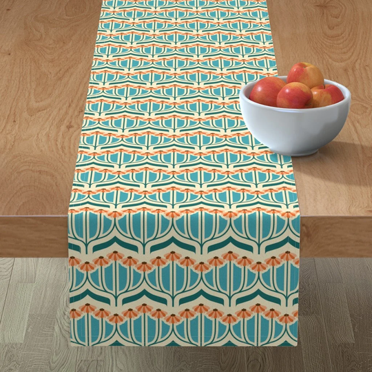 Vintage Daisies Table Runner - Retro Daisy By Pakanta Handmade Flowers Cotton Sateen Spoonflower
