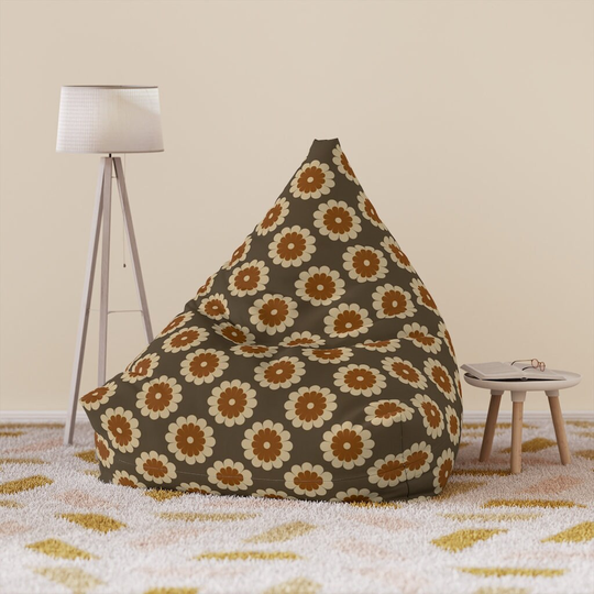 Bean Bag Cover, 70's Mod Daisy, Chocolate Brown, Tan, Groovy, Fun Mid Chair Cover Only