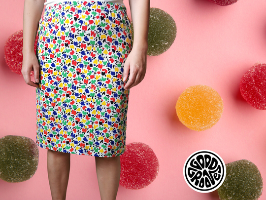 80S Clowncore Squiggly Doodle Skirt Xl, Primary Colours Rainbowcore Skirt, Straight Knee Length Pencil