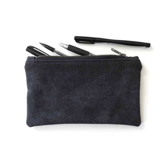 Black Distressed Pencil Case, Medium Zipper Pouch