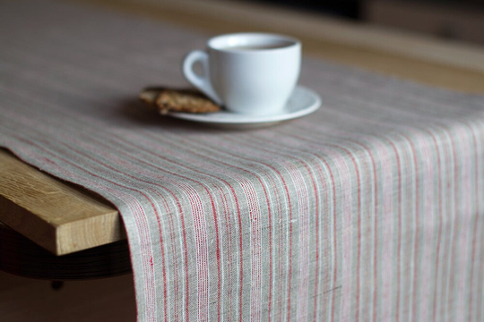 Striped Table Runner Wedding Dine Natural Gray Linen With Red Stripes Living Dining Event Table Decor