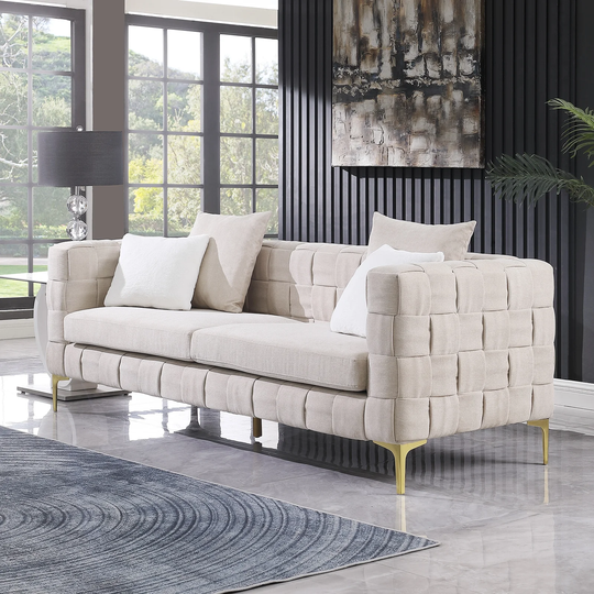 Handcrafted Weave Sofa Snowflake Velvet Accent Sofa, New Concept Living Room Sofa with 4pc Square Accent Pillows